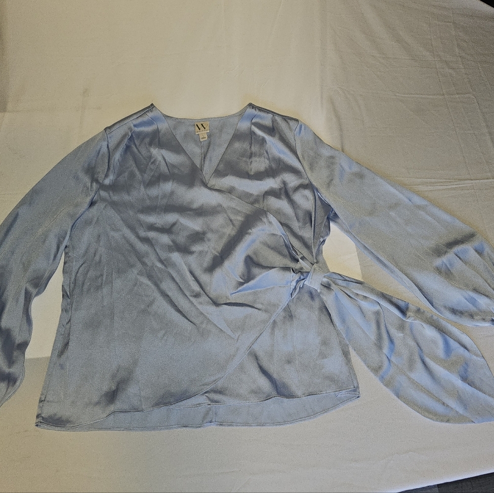 Worthington Soft Blue Wrap Blouse - Picture 7 of 16